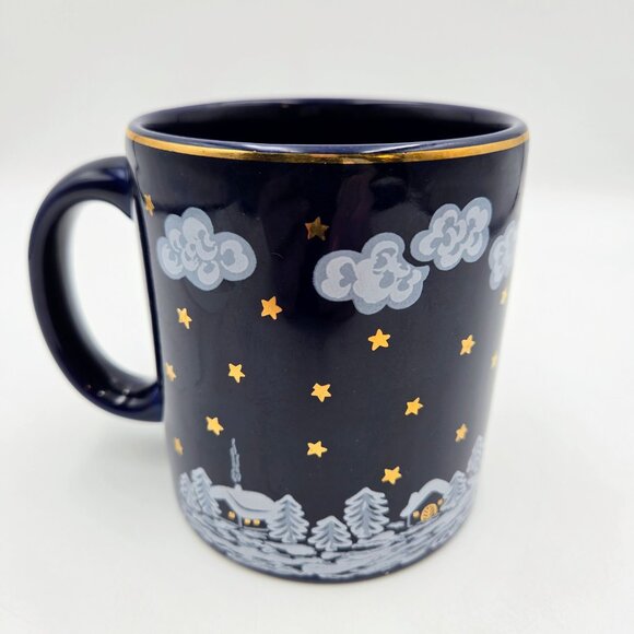Vintage Waechtersbach Blue Gold Winter Dreams Christmas Holiday Mug Cup Set Of 2 - Picture 4 of 16